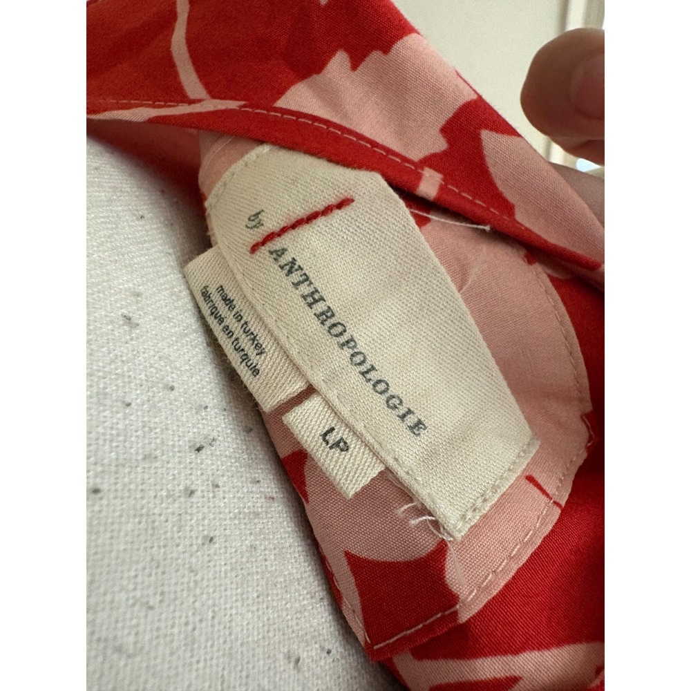 ANTHROPOLOGIE Somerset Mini Dress Womens Red Peach All Over Print Floral Size LP - Picture 6 of 11